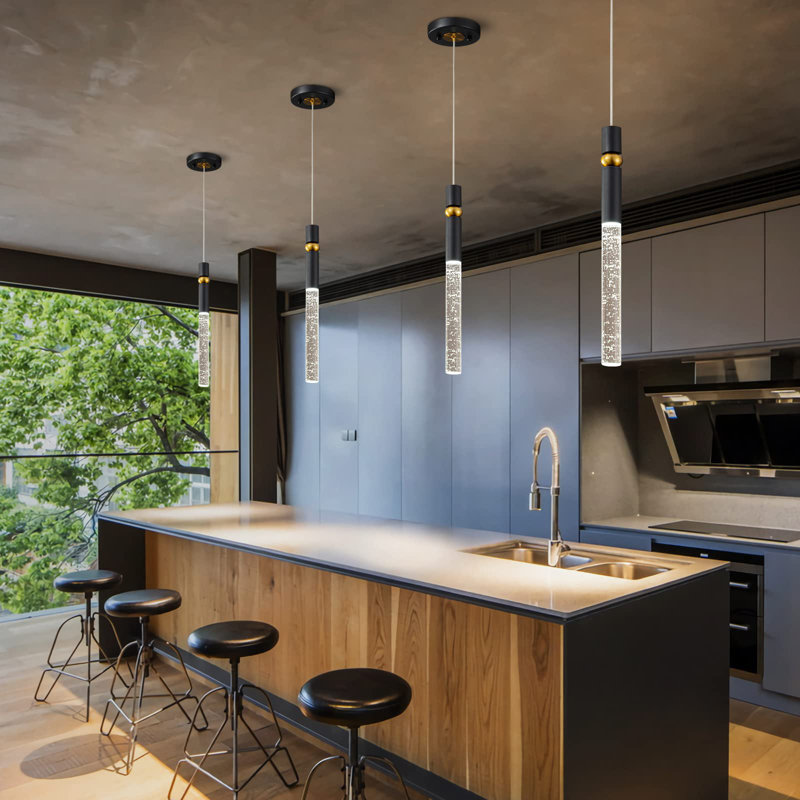 Mercer41 Nawed 2 Pack Modern Black Kitchen Light Fixtures Ceiling Dimmable LED Crystal Pendant